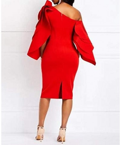 Bodycon Dress for Woman Long Sleeve Knee-Length Ruffle Sleeve Off Shoulder Evening Dress Red $38.99 Dresses