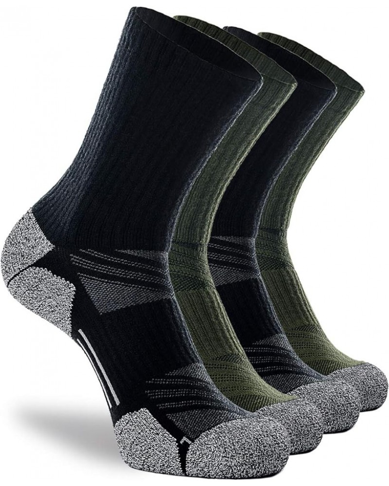 Crew Hiking Socks, Cushion, Moisture Wicking, Arch Compression Boot Socks Black Green (4 Pairs) $13.72 Socks