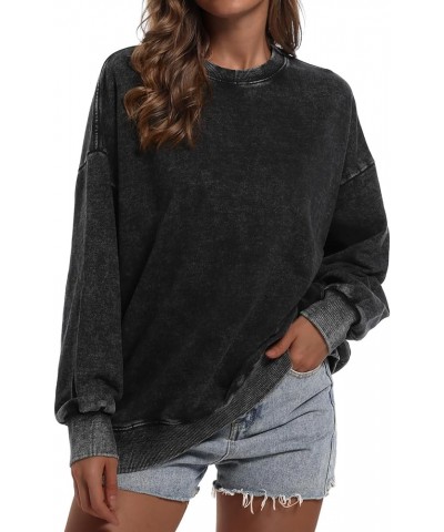 Oversized Sweatshirt for Women Loose Fit Cotton Pullover Vintage Crew Neck Sweatshirts with Pocket Long Sleeve Shirt Black $1...