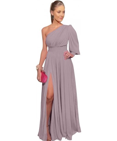 Womens One Shoulder Bridesmaid Dresses with Pockets Puffy Long Sleeve Split Chiffon Formal Evening Gown Wisteria $25.30 Dresses