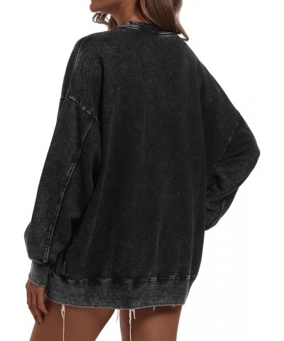 Oversized Sweatshirt for Women Loose Fit Cotton Pullover Vintage Crew Neck Sweatshirts with Pocket Long Sleeve Shirt Black $1...