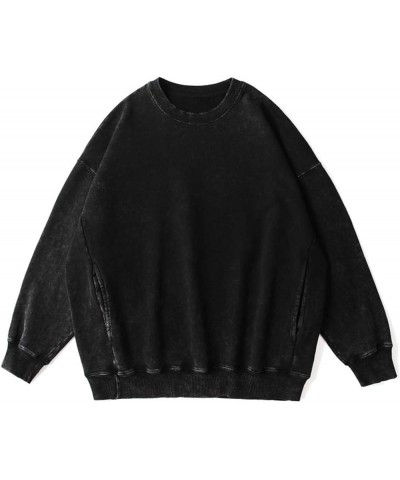 Oversized Sweatshirt for Women Loose Fit Cotton Pullover Vintage Crew Neck Sweatshirts with Pocket Long Sleeve Shirt Black $1...