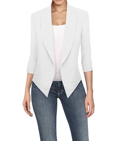 Women's 3/4 Sleeve Business Blazer Open Front Plain Cardigan Work Office Jackets White $11.28 Blazers