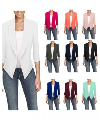 Women's 3/4 Sleeve Business Blazer Open Front Plain Cardigan Work Office Jackets White $11.28 Blazers