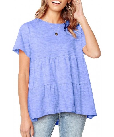 Women's Peplum Tops Summer Short Sleeve Ruffle Loose Shirt Blouse Light Blue $13.49 Blouses