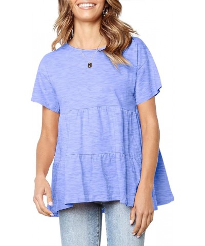 Women's Peplum Tops Summer Short Sleeve Ruffle Loose Shirt Blouse Light Blue $13.49 Blouses