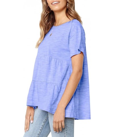 Women's Peplum Tops Summer Short Sleeve Ruffle Loose Shirt Blouse Light Blue $13.49 Blouses