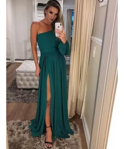 Womens One Shoulder Bridesmaid Dresses with Pockets Puffy Long Sleeve Split Chiffon Formal Evening Gown Wisteria $25.30 Dresses