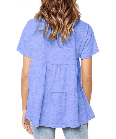 Women's Peplum Tops Summer Short Sleeve Ruffle Loose Shirt Blouse Light Blue $13.49 Blouses