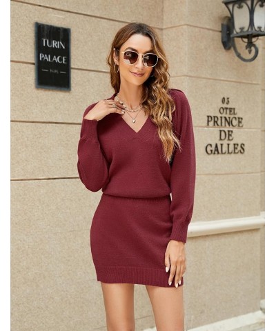 Womens Sweater Dress Long Sleeve V Neck 2023 Fall Dress Knit Bodycon Mini Dresses Red $21.27 Sweaters