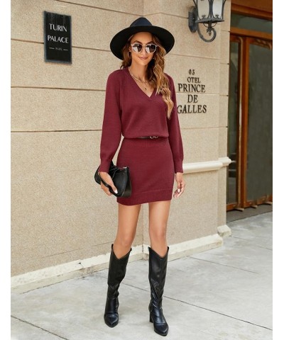 Womens Sweater Dress Long Sleeve V Neck 2023 Fall Dress Knit Bodycon Mini Dresses Red $21.27 Sweaters