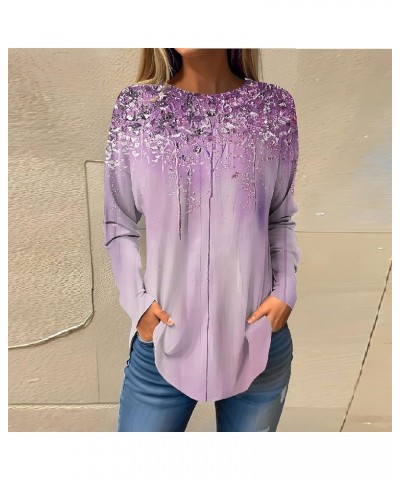 Women's Long Sleeve Shirt 2024 Fashion Round Neck Mid-Length Casual Loose Multi Print Large Size Outfits 02-hot Pink $8.09 Bl...