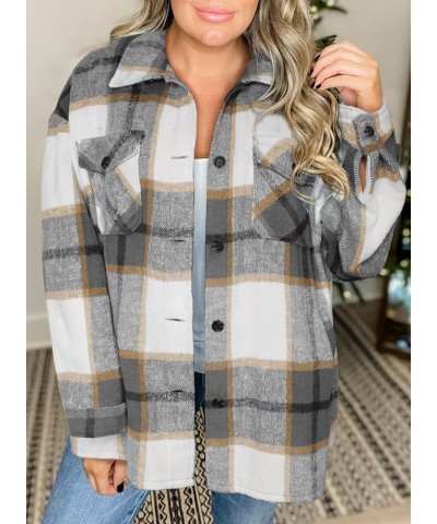 Womens Plus Size Long Sleeve Button Down Boyfriend Shirts Casual Plaid Shacket Jacket Coats(1X-5X) Gray 1011 $22.50 Tops