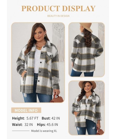 Womens Plus Size Long Sleeve Button Down Boyfriend Shirts Casual Plaid Shacket Jacket Coats(1X-5X) Gray 1011 $22.50 Tops