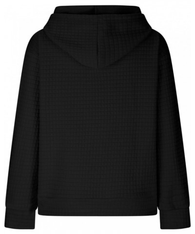 Waffle Hoodies for Women Long Sleeve Drawstring with Pocket Pullover Top Loose Sweatshirt 01-black $18.47 Hoodies & Sweatshirts