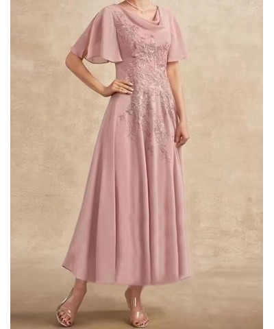 Lace Applique Chiffon Mother of The Bride Dress for Wedding Short Sleeves Evening Formal Gown MM231 A-dusty Rose $33.18 Dresses