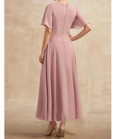 Lace Applique Chiffon Mother of The Bride Dress for Wedding Short Sleeves Evening Formal Gown MM231 A-dusty Rose $33.18 Dresses