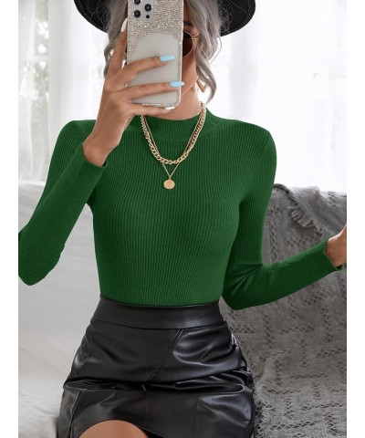 Women's Long Sleeve Mock Neck Top Ribbed Knit Slim Fit Pullover Sweater Dark Green $13.76 Sweaters