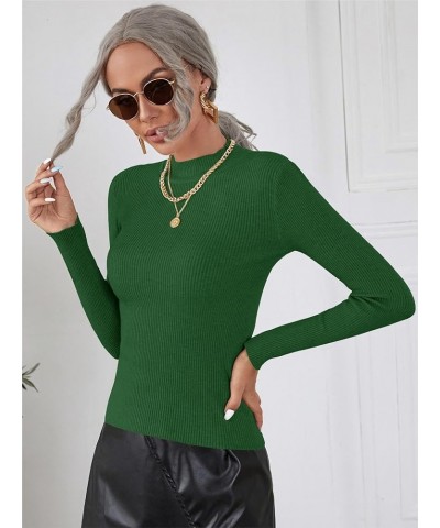 Women's Long Sleeve Mock Neck Top Ribbed Knit Slim Fit Pullover Sweater Dark Green $13.76 Sweaters