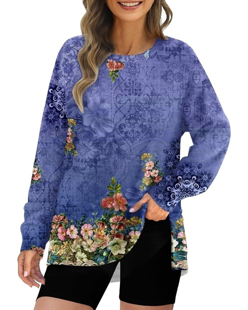 Plus Size Crewneck Tops for Women Long Sleeve Side Split Loose Casual Knit Pullover Sweater Blouse 03-dark Purple $12.69 Acti...