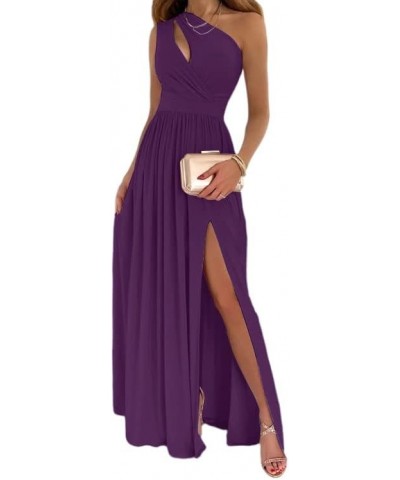 Women's One Shoulder High Split Cutout Sleeveless Elegant Sexy Cocktail Maxi Dress Violet $35.39 Dresses