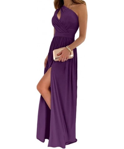 Women's One Shoulder High Split Cutout Sleeveless Elegant Sexy Cocktail Maxi Dress Violet $35.39 Dresses