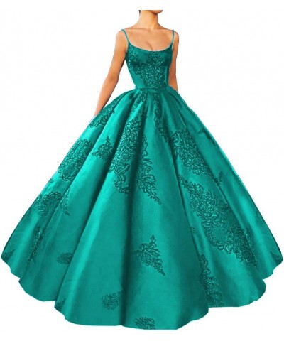 Women's Spaghetti Straps Quinceanera Embroidery Long Ball Gown Turquoise $45.51 Dresses