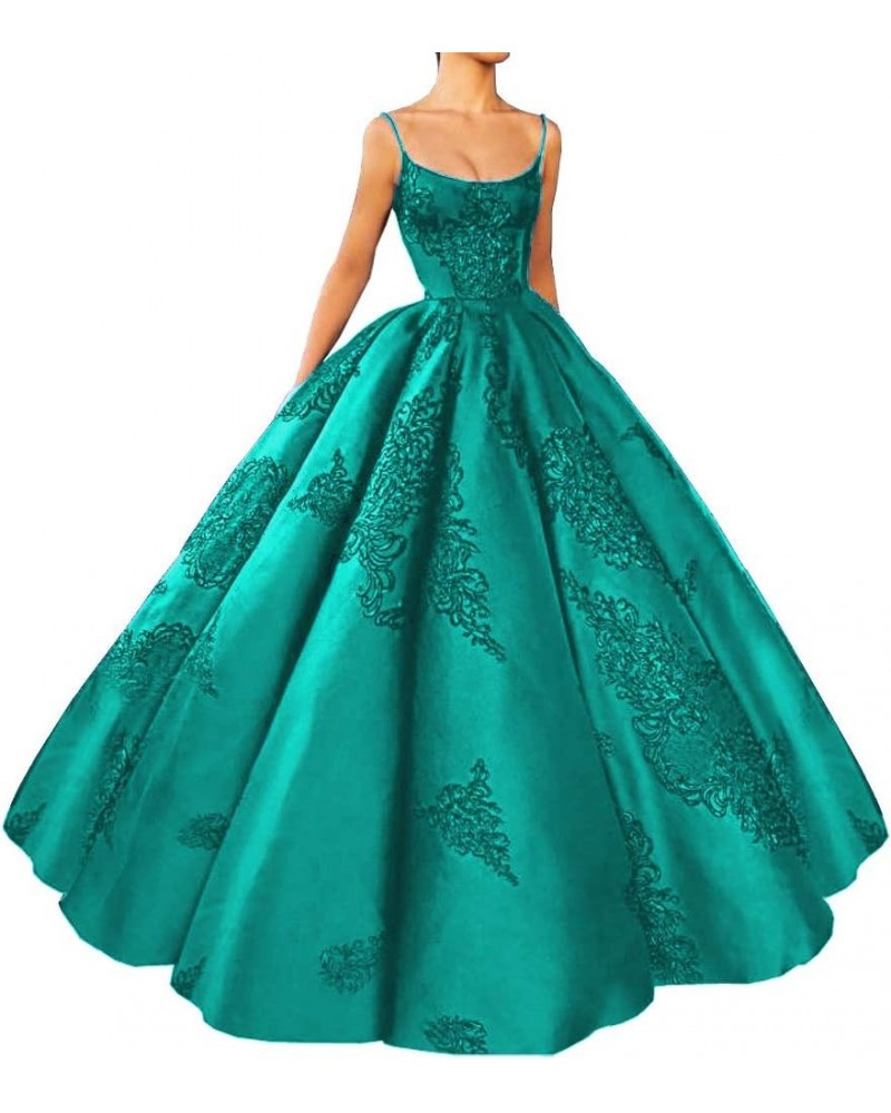 Women's Spaghetti Straps Quinceanera Embroidery Long Ball Gown Turquoise $45.51 Dresses