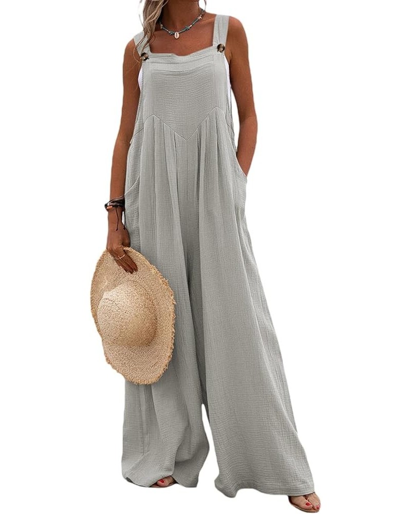 Women's Loose Wide Leg Jumpsuit Sleeveless Suspender Overalls Long Baggy Pants Rompers Jumpsuits with Pockets Gray $11.00 Ove...