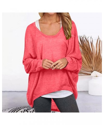 Women Batwing Sleeve High Low Pullover Tops Casual Boat Neck Long Sleeve Knit Sweaters Oversized Shirts Tunic Blouses Burgund...