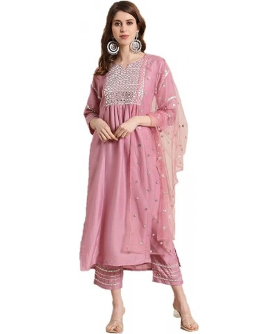 kurta set for womens with dupatta indian party wear kurti tops with palazzo trouser pants set Pink & Silver-toned $36.91 Slee...