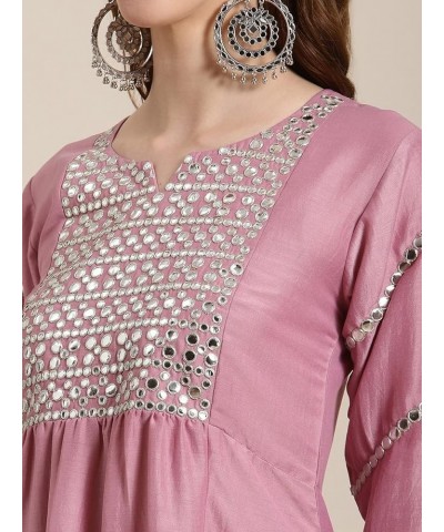 kurta set for womens with dupatta indian party wear kurti tops with palazzo trouser pants set Pink & Silver-toned $36.91 Slee...