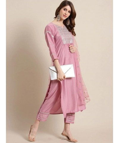 kurta set for womens with dupatta indian party wear kurti tops with palazzo trouser pants set Pink & Silver-toned $36.91 Slee...