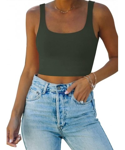 Women’s Sexy Square Neck Double Lined Seamless Sleeveless Cropped Tank Yoga Crop Tops Grey $14.99 Tanks