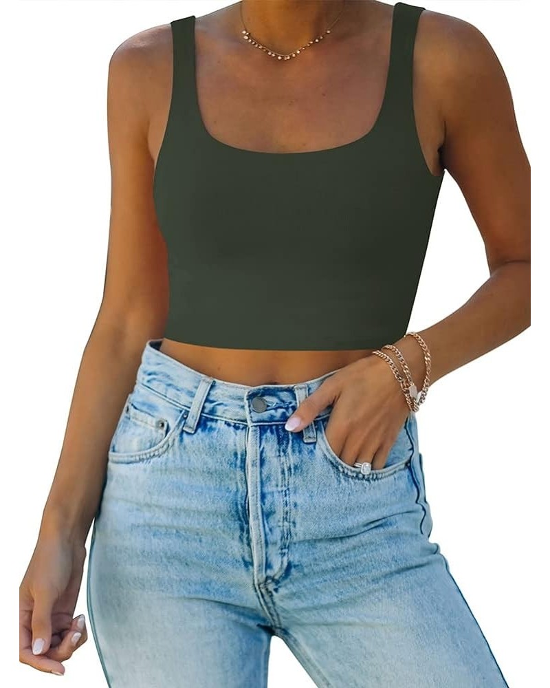 Women’s Sexy Square Neck Double Lined Seamless Sleeveless Cropped Tank Yoga Crop Tops Grey $14.99 Tanks