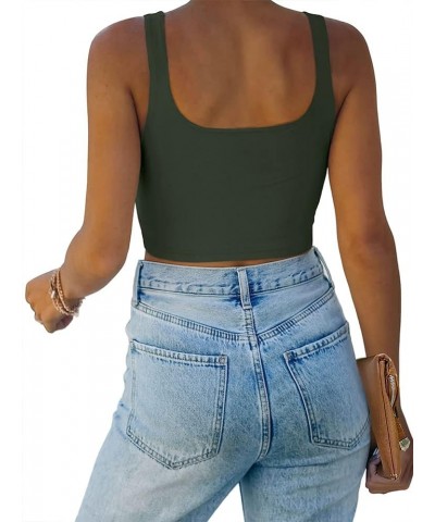 Women’s Sexy Square Neck Double Lined Seamless Sleeveless Cropped Tank Yoga Crop Tops Grey $14.99 Tanks