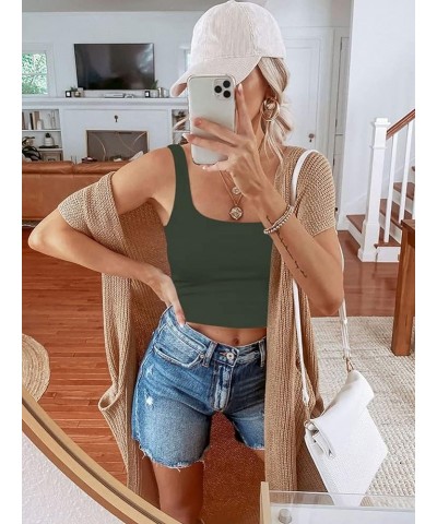 Women’s Sexy Square Neck Double Lined Seamless Sleeveless Cropped Tank Yoga Crop Tops Grey $14.99 Tanks