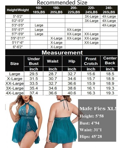 Plus Size Babydoll Lingerie for Women Lace Snap Crotch Nighty With Choker Nightwear Mesh Sleepwear L~4XL Blue Green $14.84 Li...