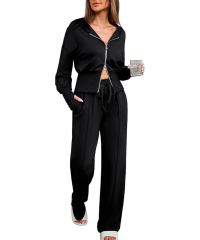 Womens 2 Piece Casual Outfit Workout Hoodie Sweatsuits with Sweatpant Travel Airport Track Suits Lounge Sets Black $21.55 Act...