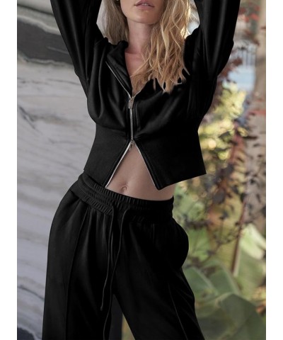 Womens 2 Piece Casual Outfit Workout Hoodie Sweatsuits with Sweatpant Travel Airport Track Suits Lounge Sets Black $21.55 Act...