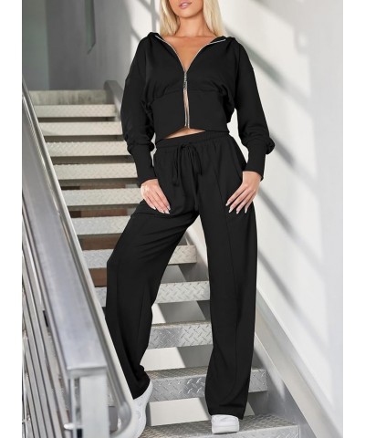 Womens 2 Piece Casual Outfit Workout Hoodie Sweatsuits with Sweatpant Travel Airport Track Suits Lounge Sets Black $21.55 Act...