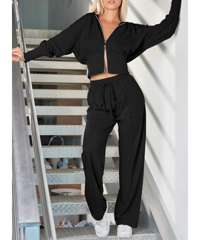 Womens 2 Piece Casual Outfit Workout Hoodie Sweatsuits with Sweatpant Travel Airport Track Suits Lounge Sets Black $21.55 Act...