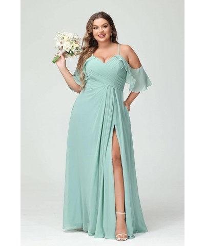 Women's Plus Size Bridesmaid Dresses with Pockets Cold Shoulder Pleated Long Formal Party Dress with Slit YMS221 Dusty Blue $...