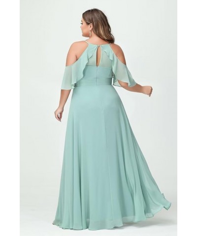 Women's Plus Size Bridesmaid Dresses with Pockets Cold Shoulder Pleated Long Formal Party Dress with Slit YMS221 Dusty Blue $...