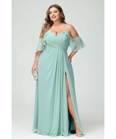 Women's Plus Size Bridesmaid Dresses with Pockets Cold Shoulder Pleated Long Formal Party Dress with Slit YMS221 Dusty Blue $...