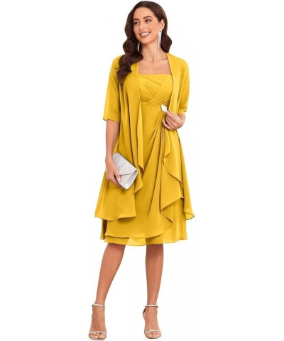 2 Piece Mother of The Bride Dresses for Wedding with Jacket Half Sleeve Ruffle Chiffon Formal Evening Dress Mustard Yellow $3...
