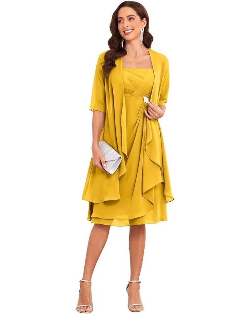 2 Piece Mother of The Bride Dresses for Wedding with Jacket Half Sleeve Ruffle Chiffon Formal Evening Dress Mustard Yellow $3...