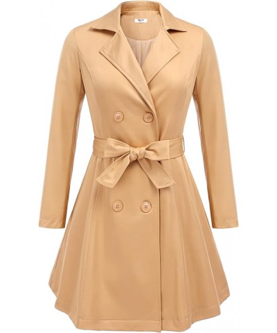 Women's Trench Coats Double-Breasted Coat with Belt Short-khaki $16.80 Jackets