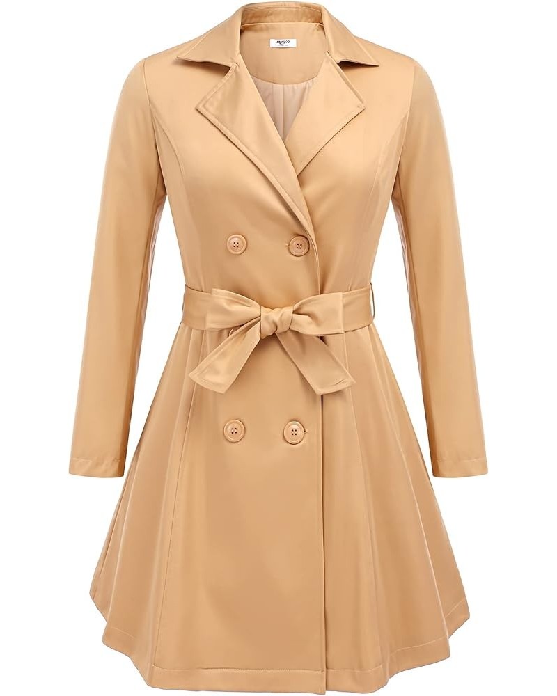 Women's Trench Coats Double-Breasted Coat with Belt Short-khaki $16.80 Jackets