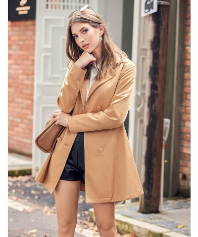 Women's Trench Coats Double-Breasted Coat with Belt Short-khaki $16.80 Jackets